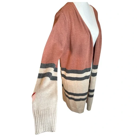 Doe & Rae NWT Cashmere Brown and Cream Striped Cardigan - Picture 6 of 11